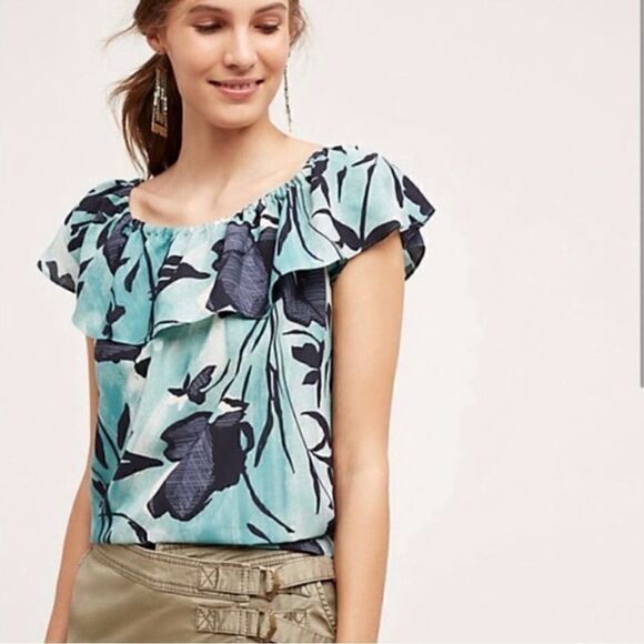 Anthropologie Mauve Islander, blue floral blouse. - Picture 4 of 5